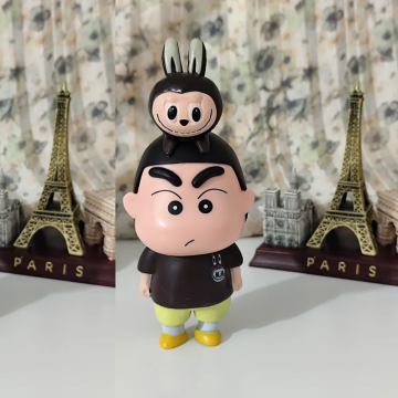 តុក្តាឈីងចាំង ឡាប៊ូប៊ូ Crayon Shin-chan With Labubu Anime Figure Pvc Model Handmade Trendy And Cute Model Ornaments Collectible Birthday Toy Gifts
